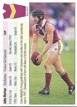 1993 Select AFL #169 John Hutton Back